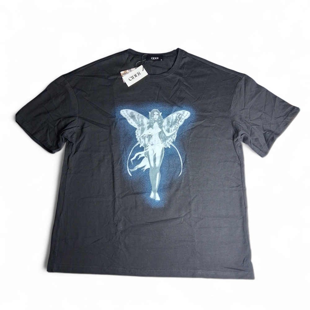 Cider Angel Graphic Pattern Tee in Black Size XL